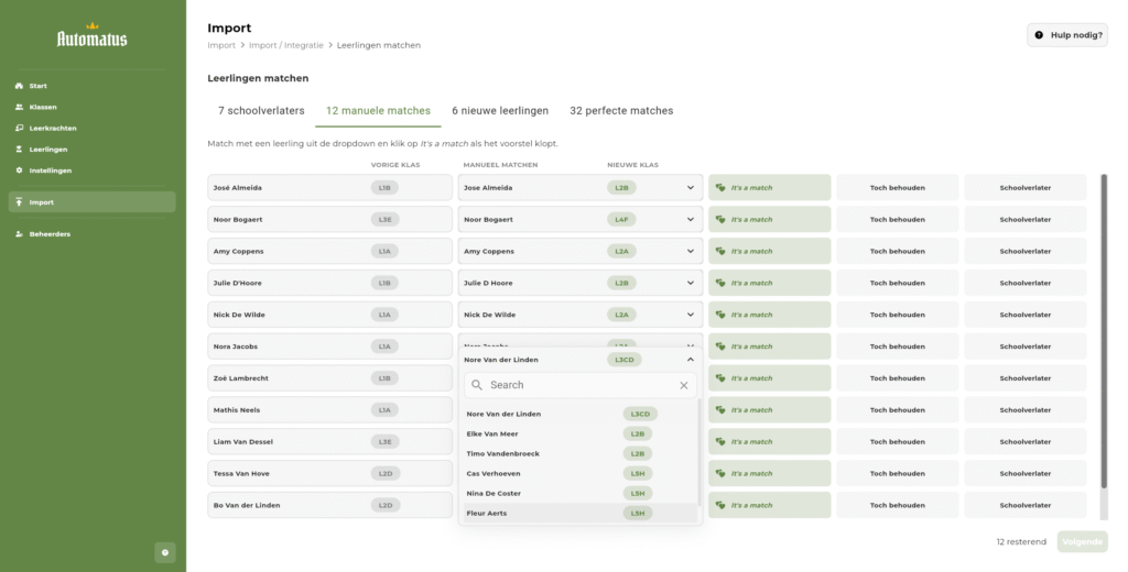 Importmodule: manuele matches