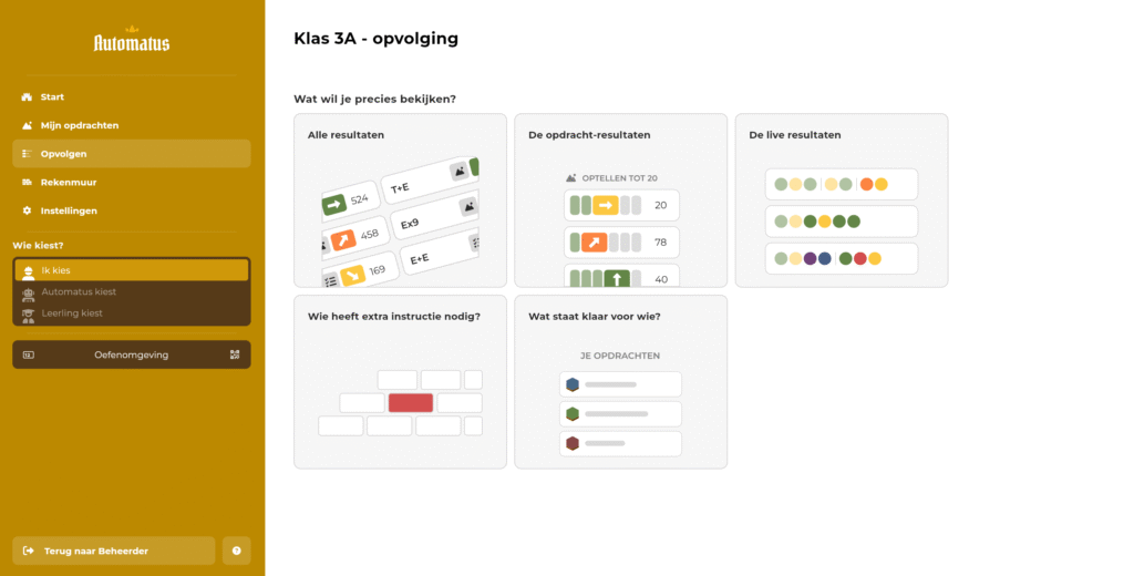 De opvolgen pagina in de leerkrachtenomgeving