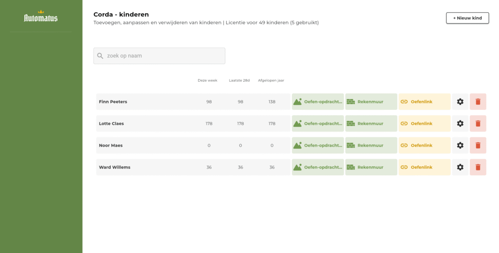 Startscherm van Automatus voor logopedisten of andere professionals