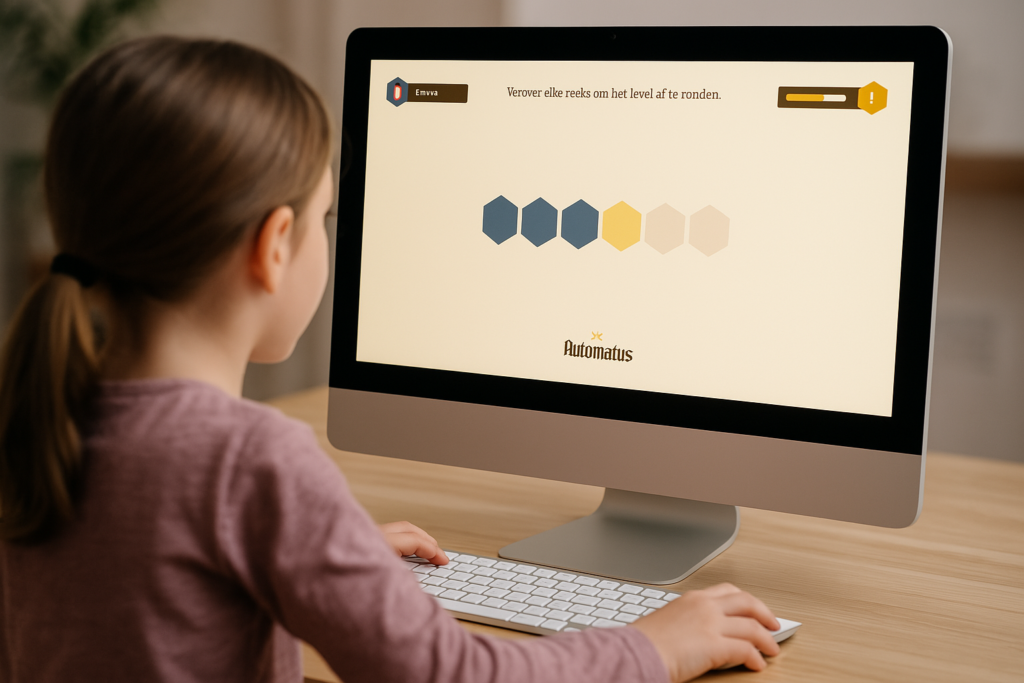 Een meisje bezig met de rekenmeter.