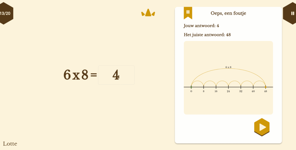 Voorbeeld van de feedback na het twee keer fout beantwoorden van een vraag