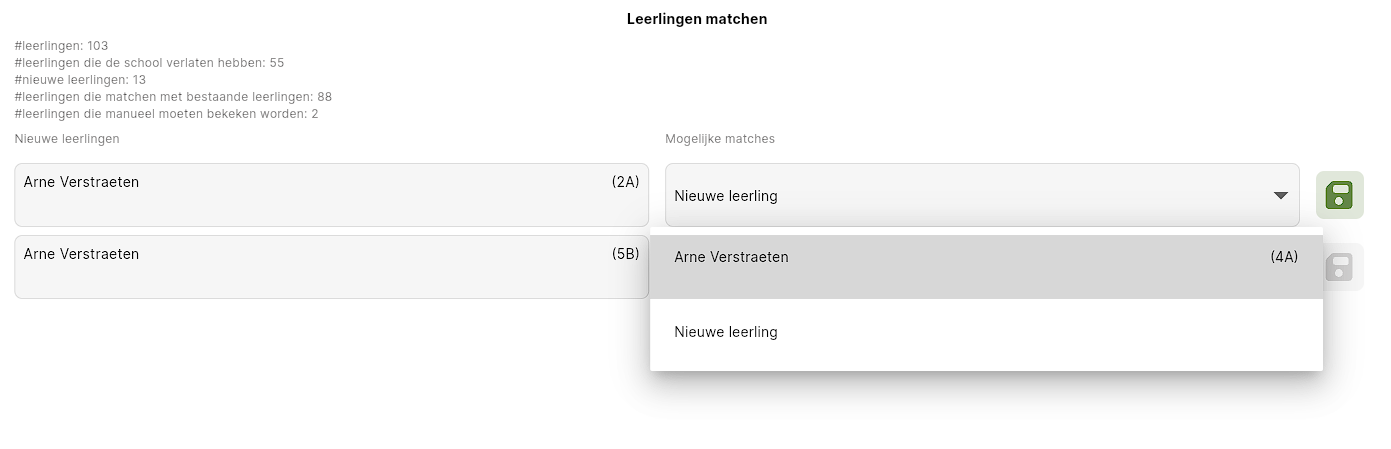 Voorbeeld van het manueel matchen